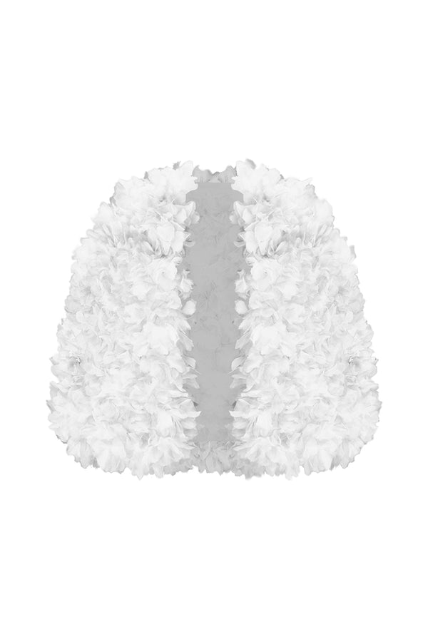 rasario Voluminous cape with floral trim white 066CP002 – RASARIO