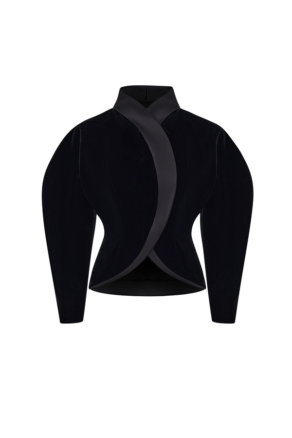 rasario Voluminous velvet and satin jacket black 031BZ001 – RASARIO