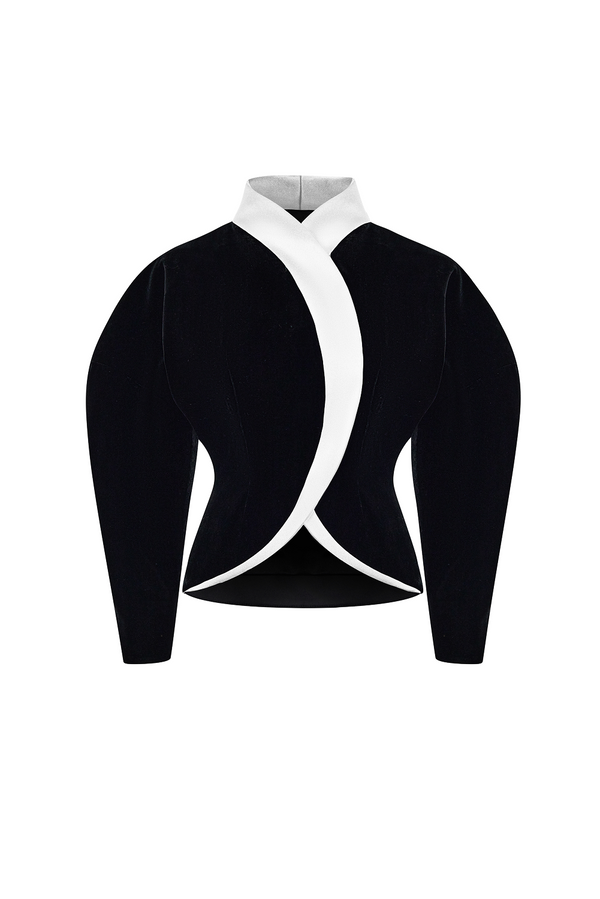 rasario Voluminous velvet and satin jacket black/white 031BZ012 – RASARIO