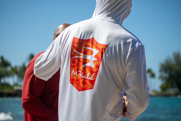 Rave Review MIKE FIELD RED SHIELD LONG SLEEVE HOODED SUNSHIRT – Raw ElementsUSA