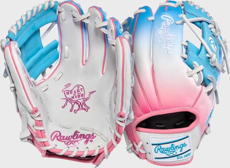 rawlings Exclusive Heart of the Hide 11.5-Inch Pink/Columbia Blue infield Glove Right Hand Throw