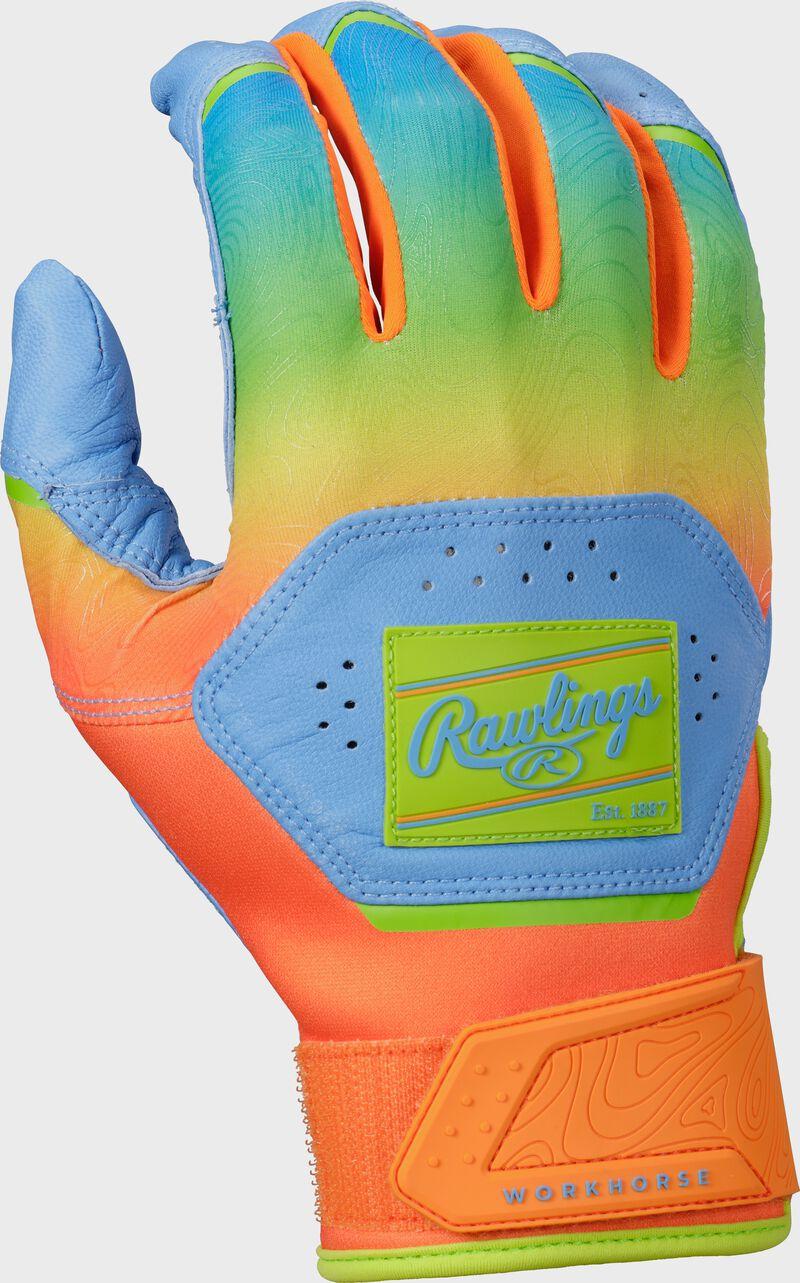 Rawlings Rawlings Workhorse Columbia Blue/Orange Adult Fun Burst Batting Gloves