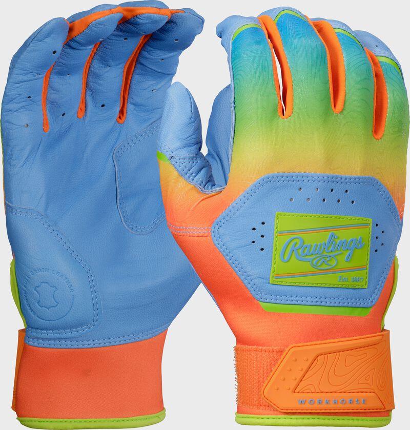 rawlings Rawlings Workhorse Columbia Blue/Orange Youth Fun Burst Batting Gloves