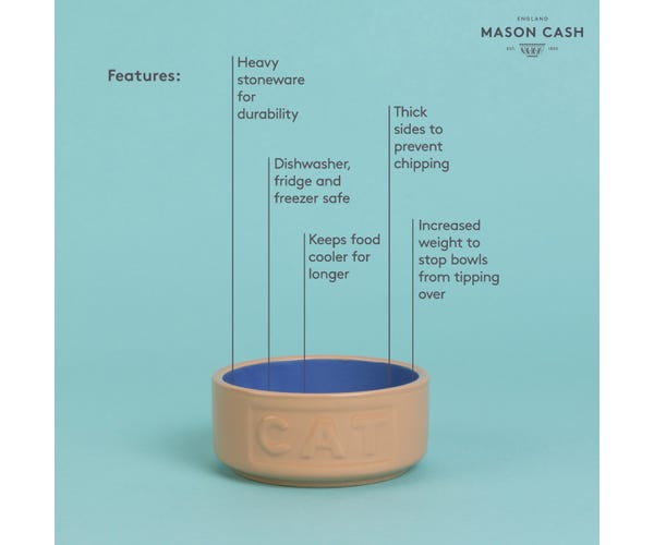 Rayware Cane & Blue Lettered Cat Bowl 13cm