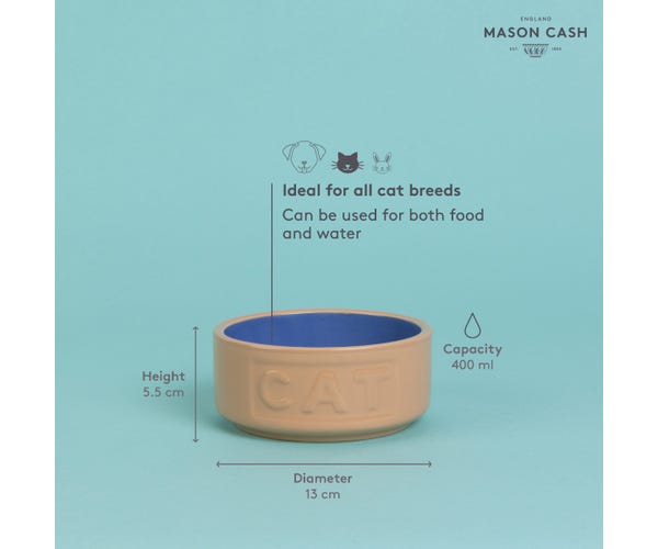 Rayware Cane & Blue Lettered Cat Bowl 13cm