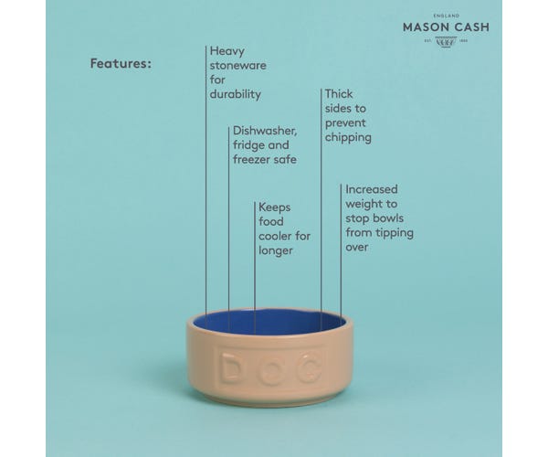 Rayware Cane & Blue Lettered Dog Bowl 13cm