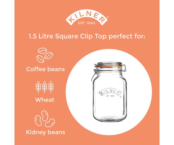 rayware Clip Top Square Jar 1.5 Litre