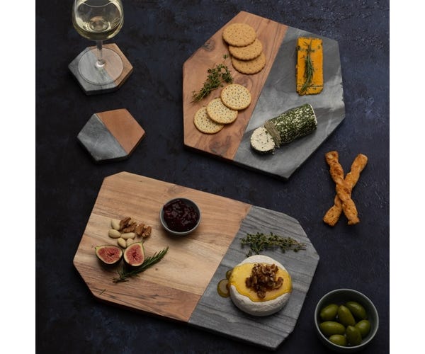 Rayware Elements Set Of 4 Marble/ Acacia Coasters