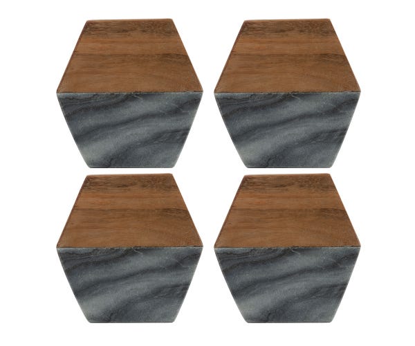 rayware Elements Set Of 4 Marble/ Acacia Coasters
