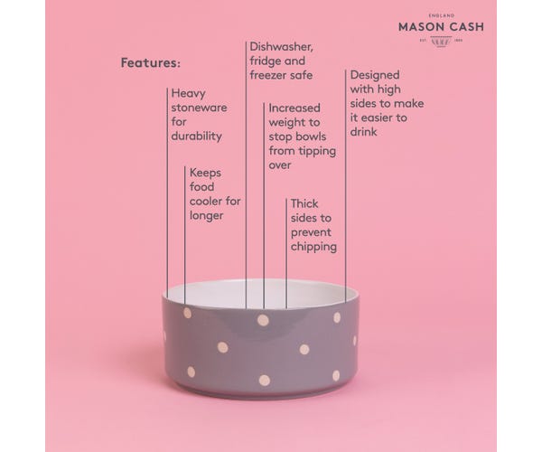 Rayware Polka Dot Grey 18cm Dog Bowl