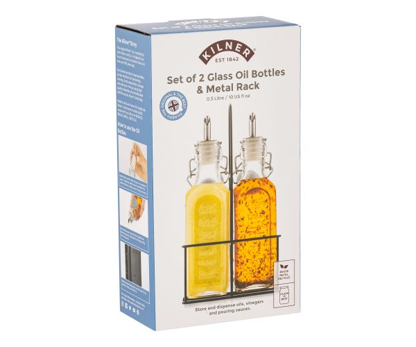 Rayware Set Of 2 Oil Bottles & Metal Rack 0.3 Litre
