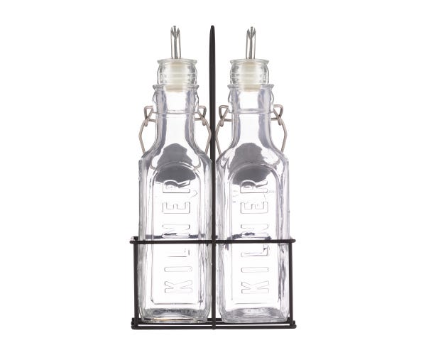 rayware Set Of 2 Oil Bottles & Metal Rack 0.3 Litre