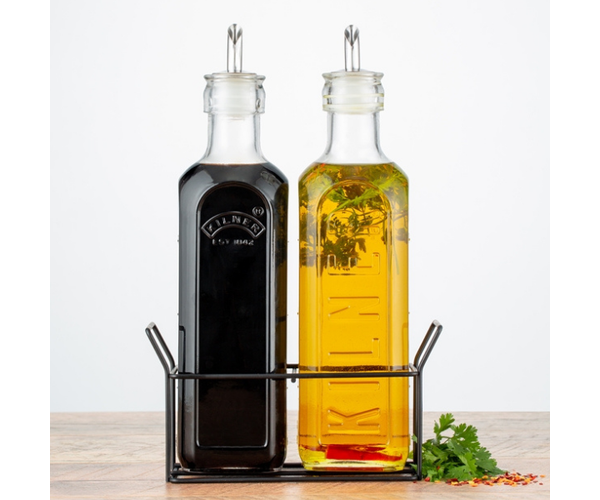 Rayware Set Of 2 Oil Bottles & Metal Rack 0.6 Litre