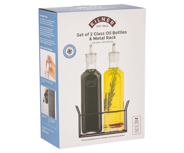 Rayware Set Of 2 Oil Bottles & Metal Rack 0.6 Litre