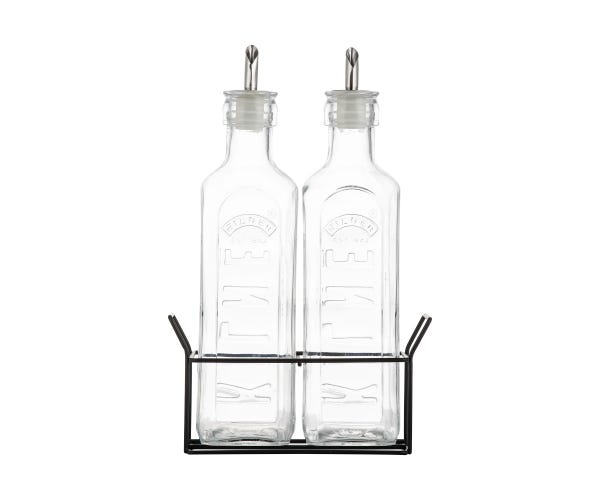 rayware Set Of 2 Oil Bottles & Metal Rack 0.6 Litre