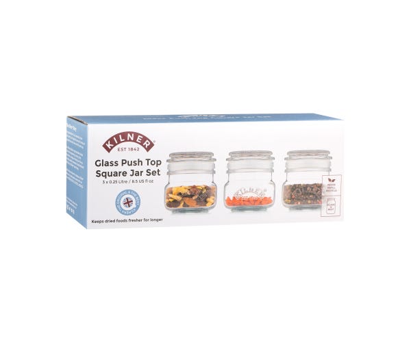 Rayware Square Push Top Jars Set Of 3 250ml