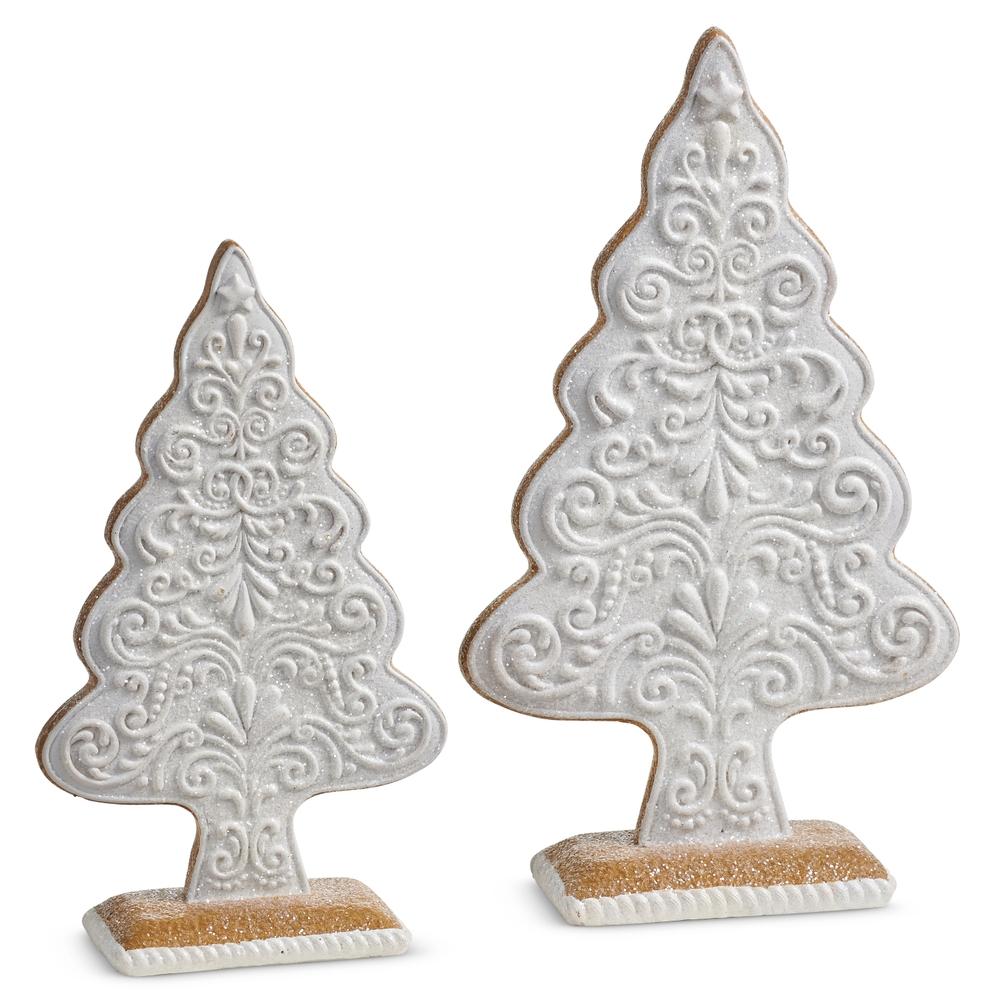 RAZ Imports 10.25" Embossed Gingerbread White Glitter Trees with Star