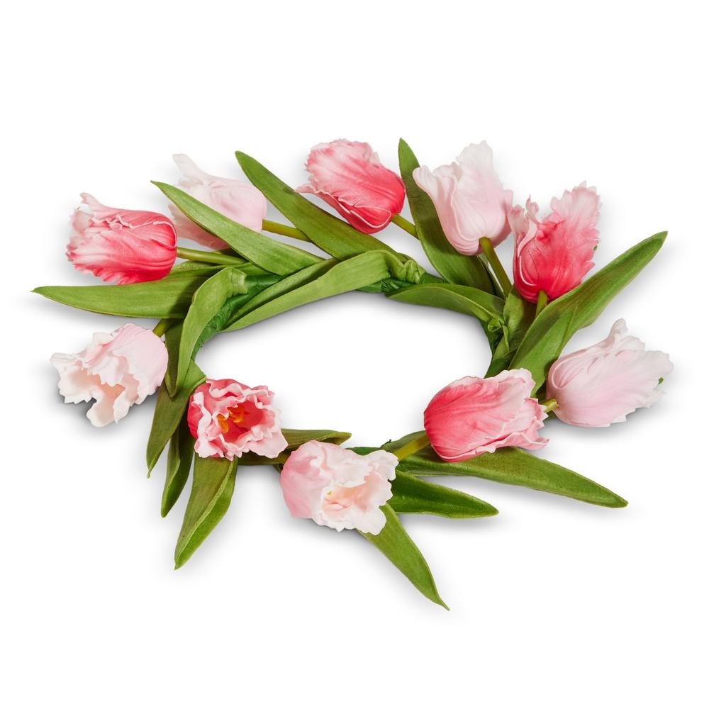 RAZ Imports 10.5" Real Touch Mixed Pink Parrot Tulip Mini Wreath Candle Ring
