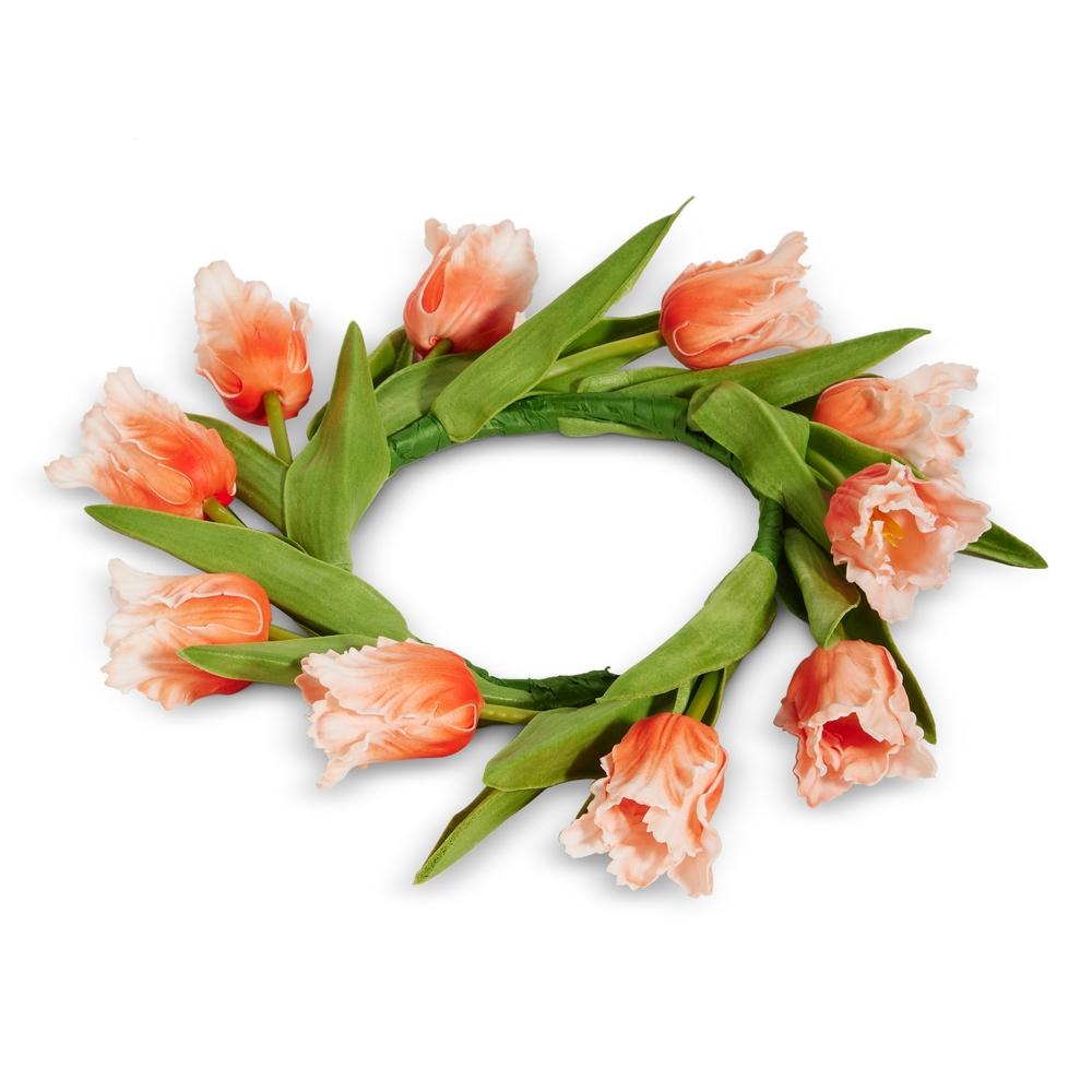 RAZ Imports 10.5" Real Touch Orange Parrot Tulip Mini Wreath Candle Ring