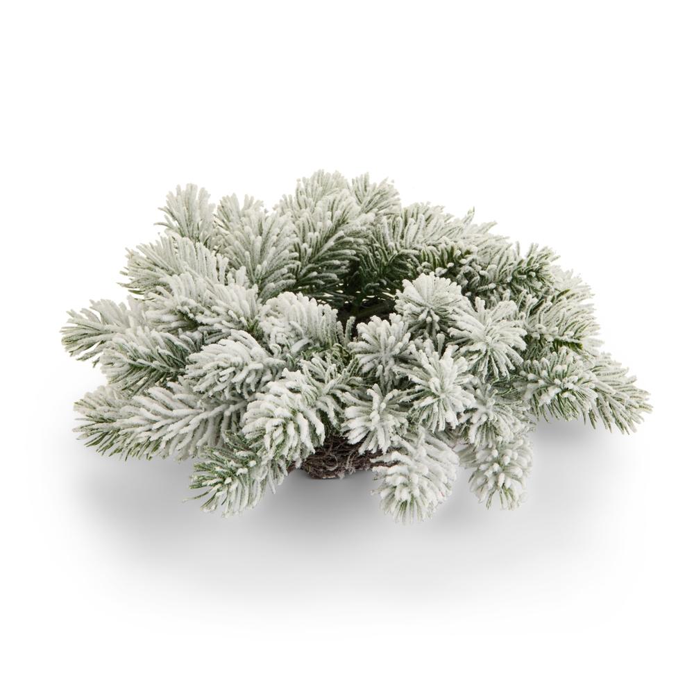RAZ Imports 10" Flocked Pine Mini Wreath Candle Ring