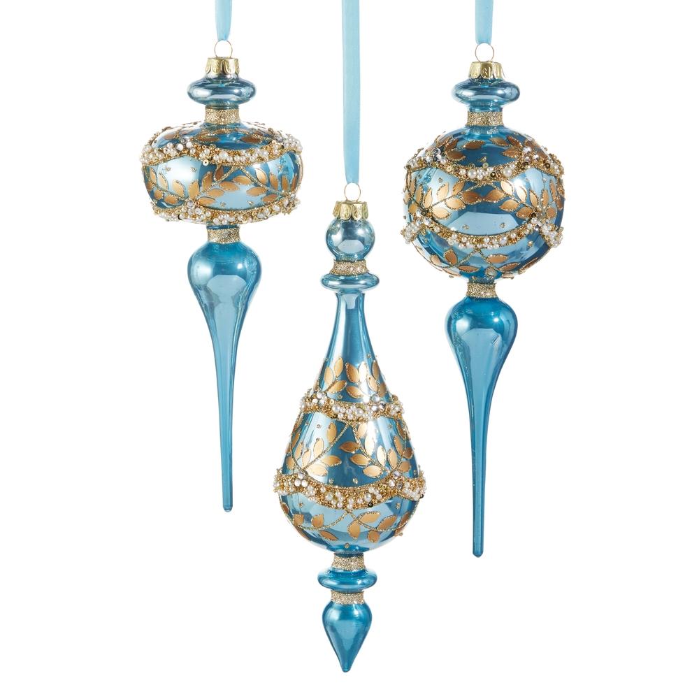 RAZ Imports 10" Gold Leaf Wrapped Blue Iridescent Finial Ornament