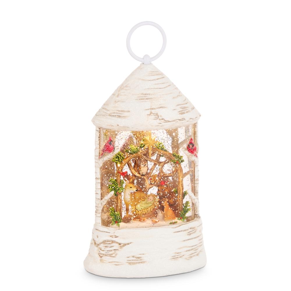 RAZ Imports 10" Woodland Nativity Lighted Water Birch Lantern - 259