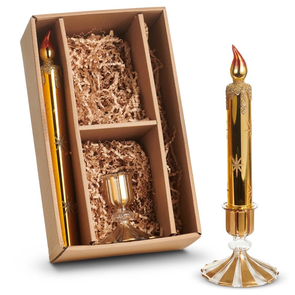 RAZ Imports 11" Box of Gold Glass Candles and Holders