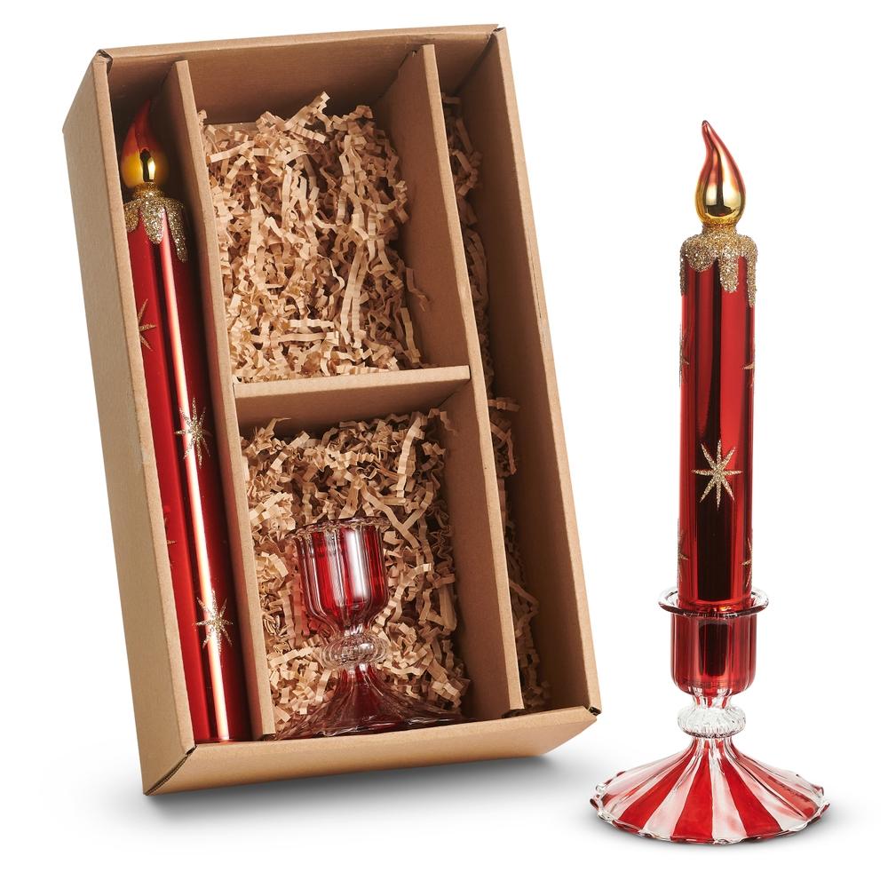 RAZ Imports 11" Box of Red Glass Candles and Holders