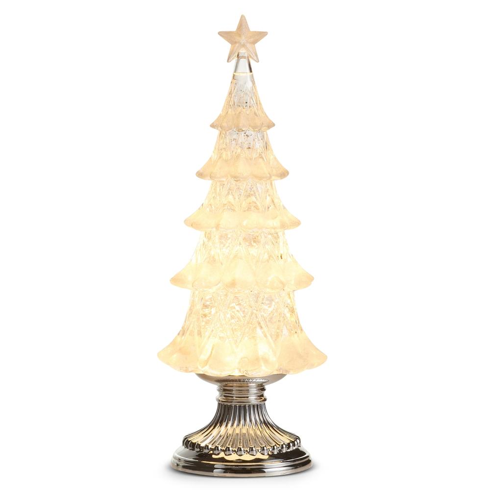 RAZ Imports 12.75" Lighted Silver Swirling Glitter Tree