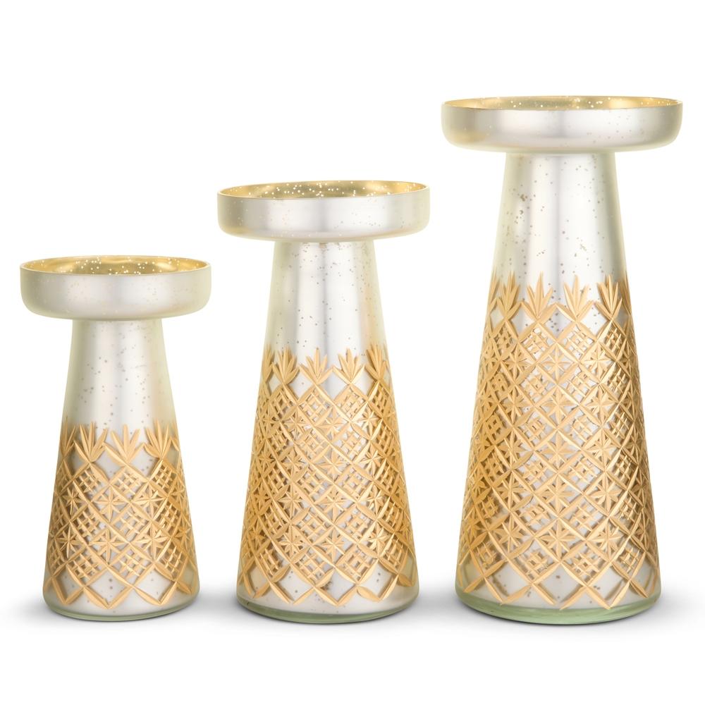 RAZ Imports 12" Bronze Etched Pattern Candle Holders