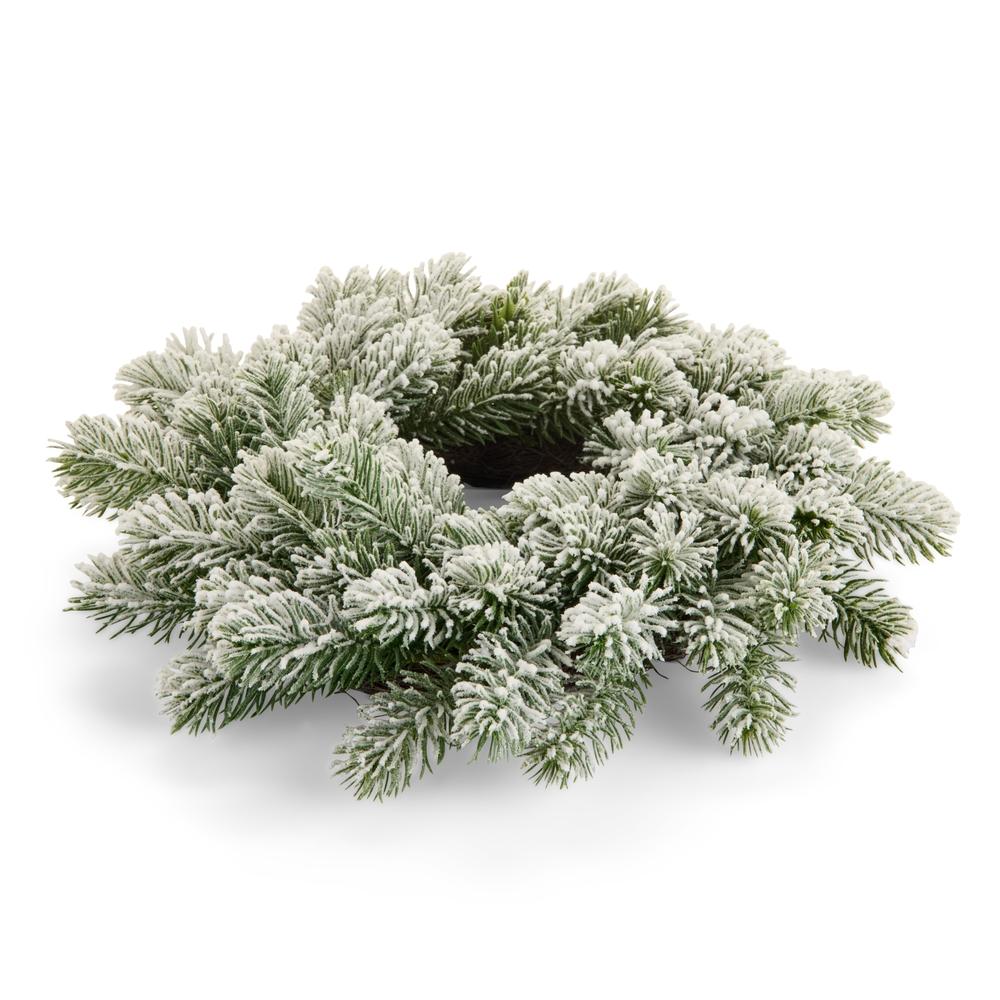 RAZ Imports 12" Flocked Pine Mini Wreath Candle Ring