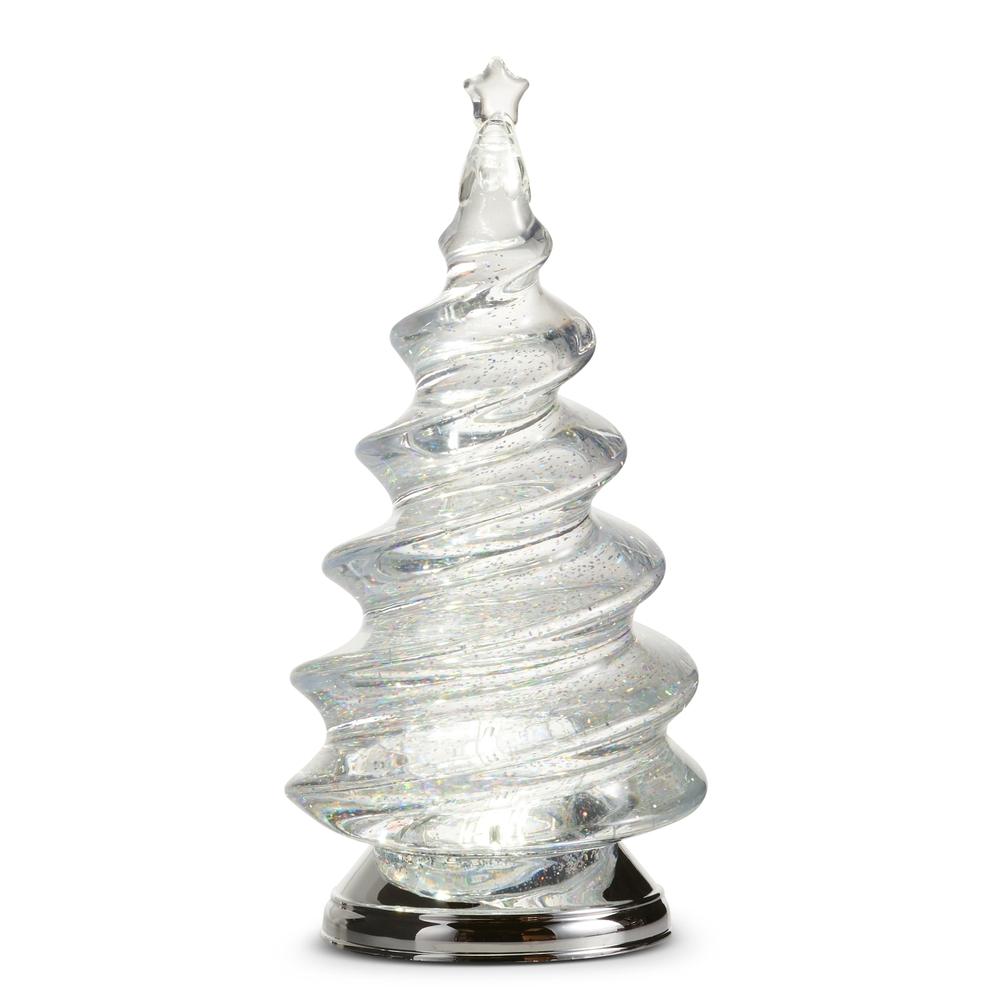 RAZ Imports 12" Lighted Silver Spiral Swirling Glitter Tree