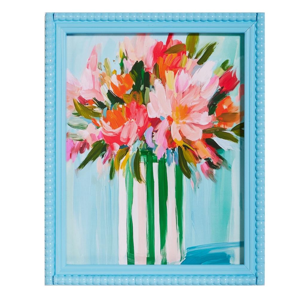 RAZ Imports 13.75" Blue Floral Haze Beaded Framed Print