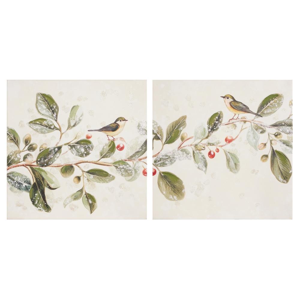 RAZ Imports 13.75" Green Finch Garland Diptych Wall Art