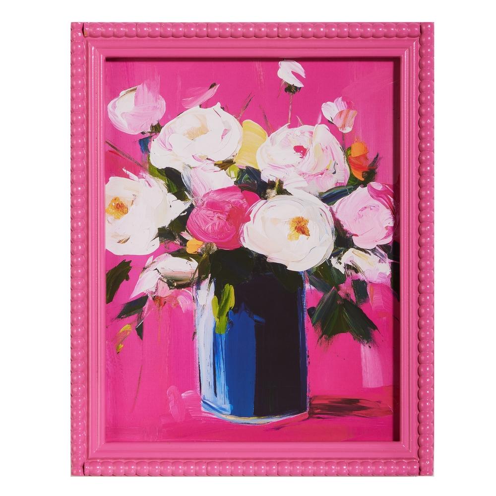 RAZ Imports 13.75" Pink Floral Haze Beaded Framed Print