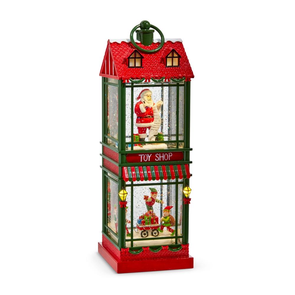 RAZ Imports 13" Santa and Elves Lighted Water Two Story Toy Shop