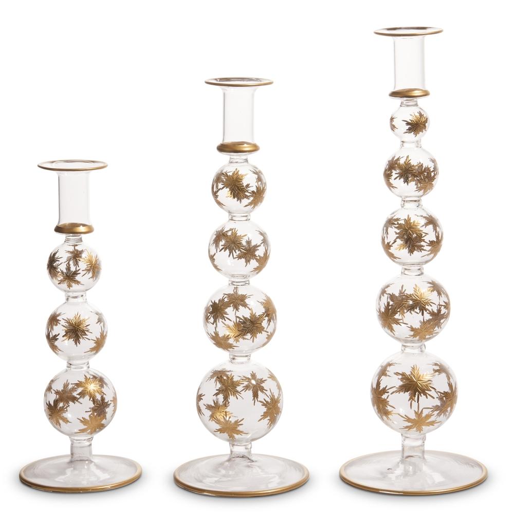 RAZ Imports 14.25" Gold Etched Snowflake Candlesticks