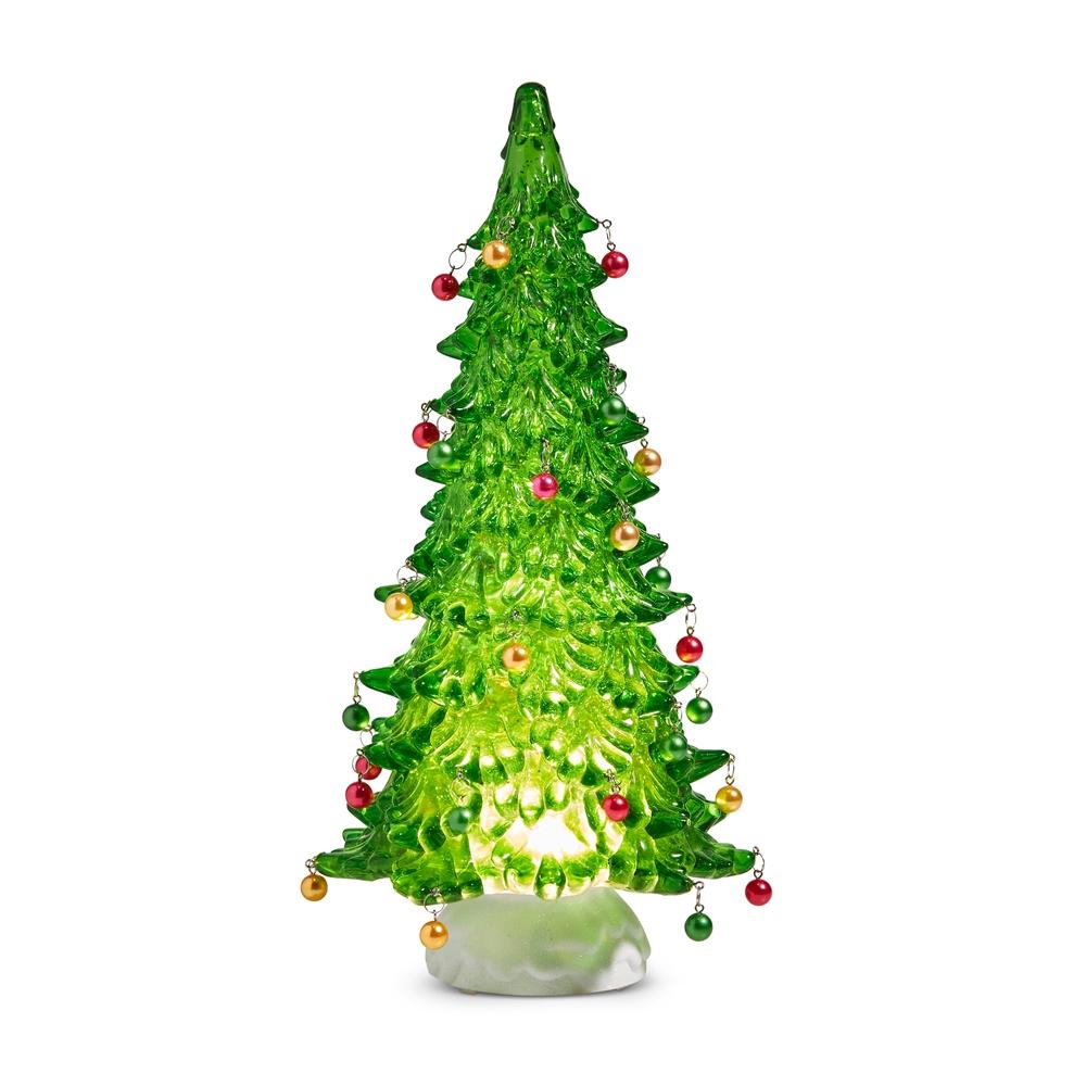 RAZ Imports 14.5" Lighted Green Tree with Ornaments and Swirling Glitter