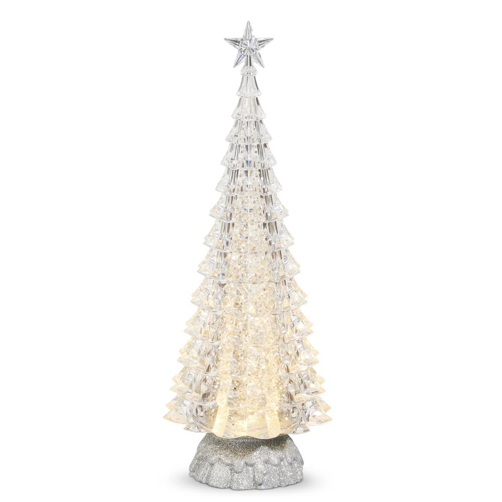 RAZ Imports 15" Lighted Silver Tree with Swirling Glitter