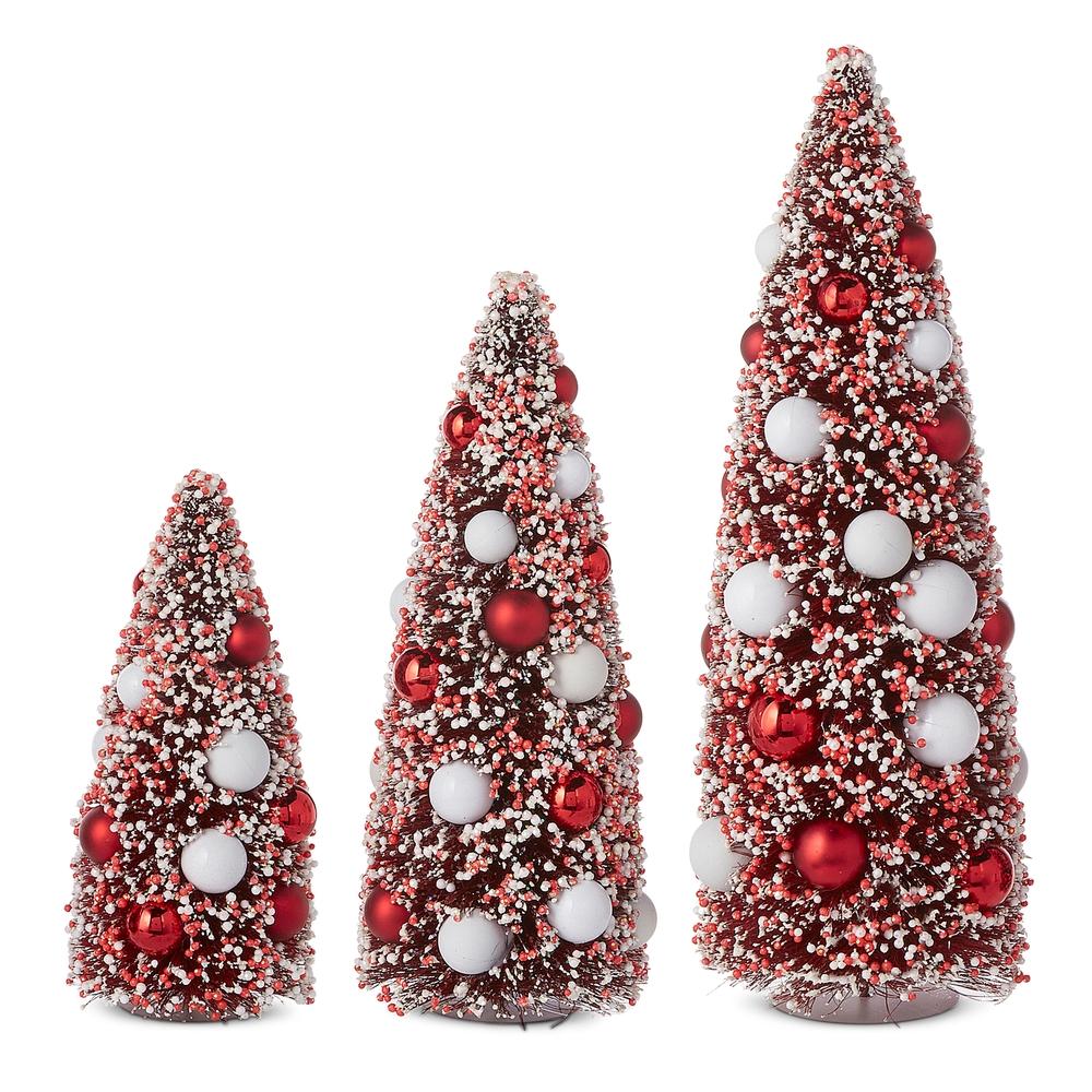 RAZ Imports 15" Red and White Bottle Brush Trees with Ornaments