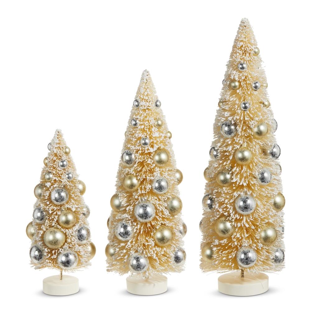 RAZ Imports 15" Snowy Bottle Brush Trees with Ornaments