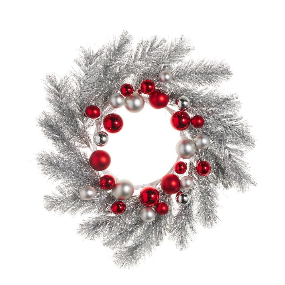 RAZ Imports 15" Tinsel and Red Ornament Mini Wreath Candle Ring