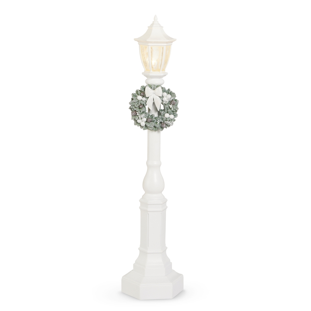 RAZ Imports 18" White Lamp Post with White Bow Wreath