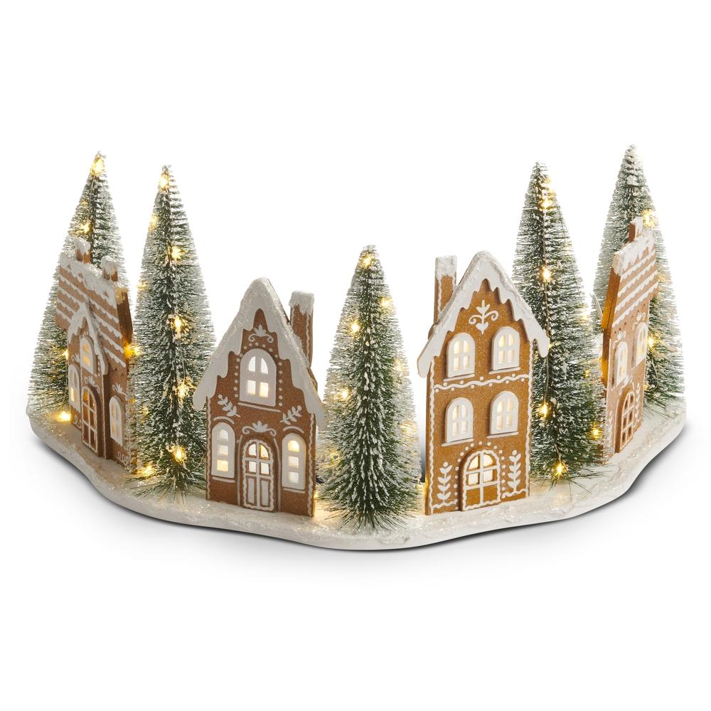 RAZ Imports 20" Lighted Gingerbread Village Half Tree Collar