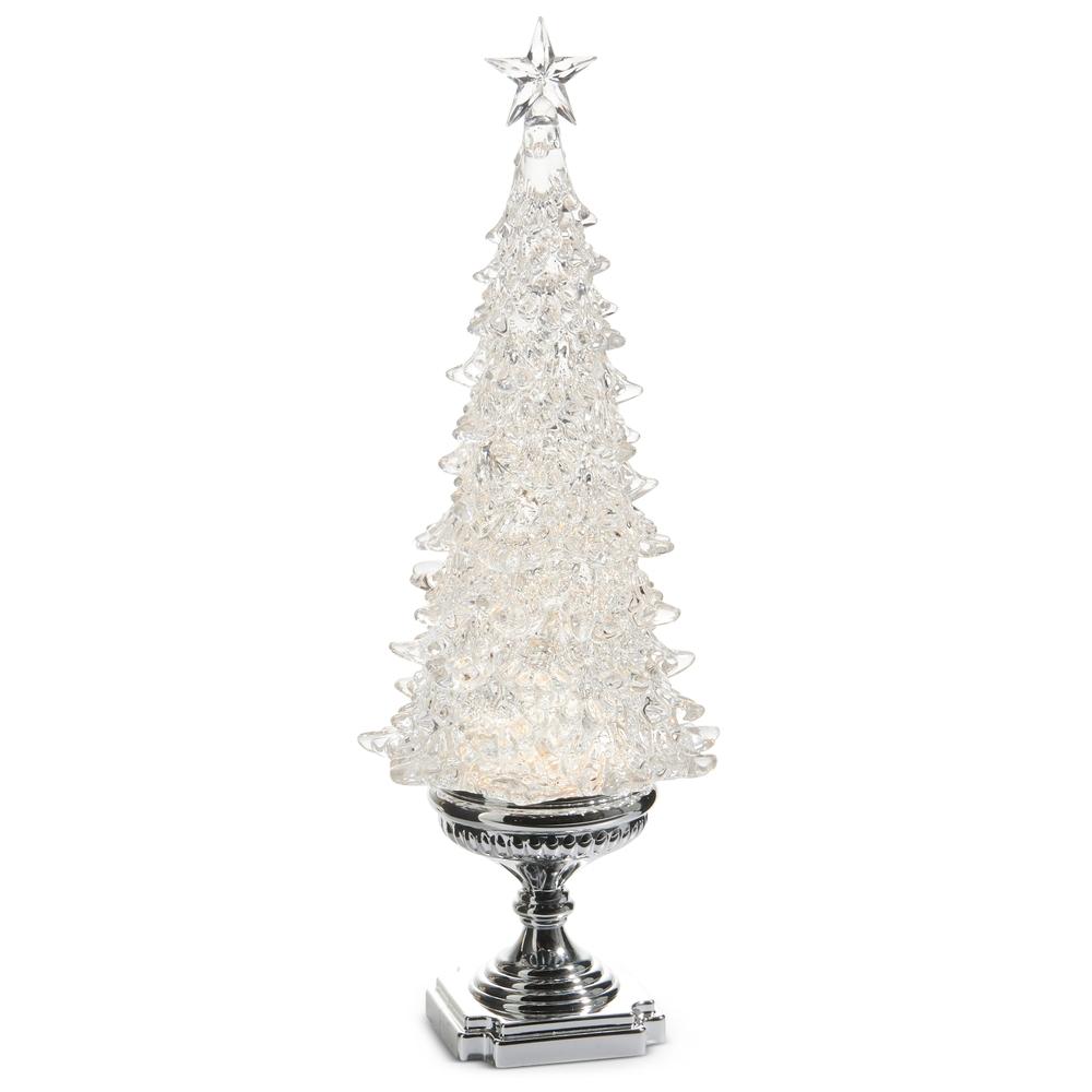 RAZ Imports 20" Lighted Tree with Swirling Silver Glitter