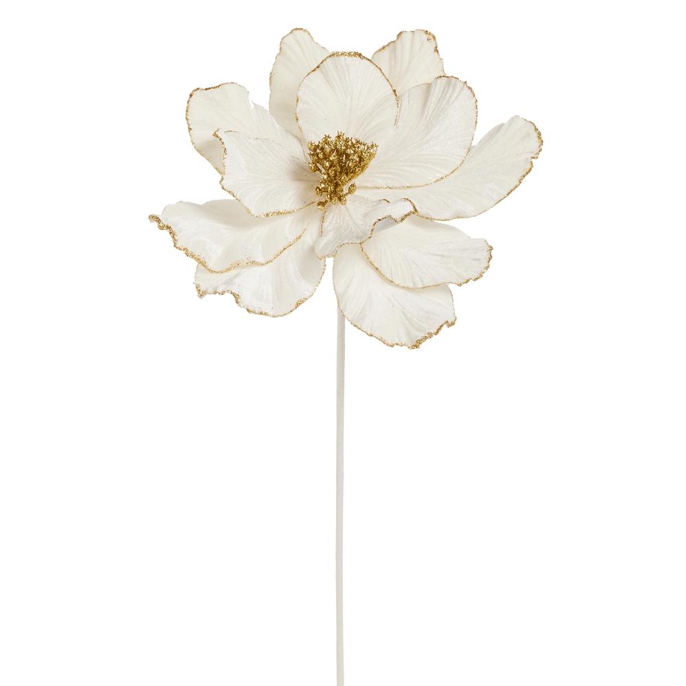RAZ Imports 21" Ivory and Gold Glitter Velvet Floral Stem