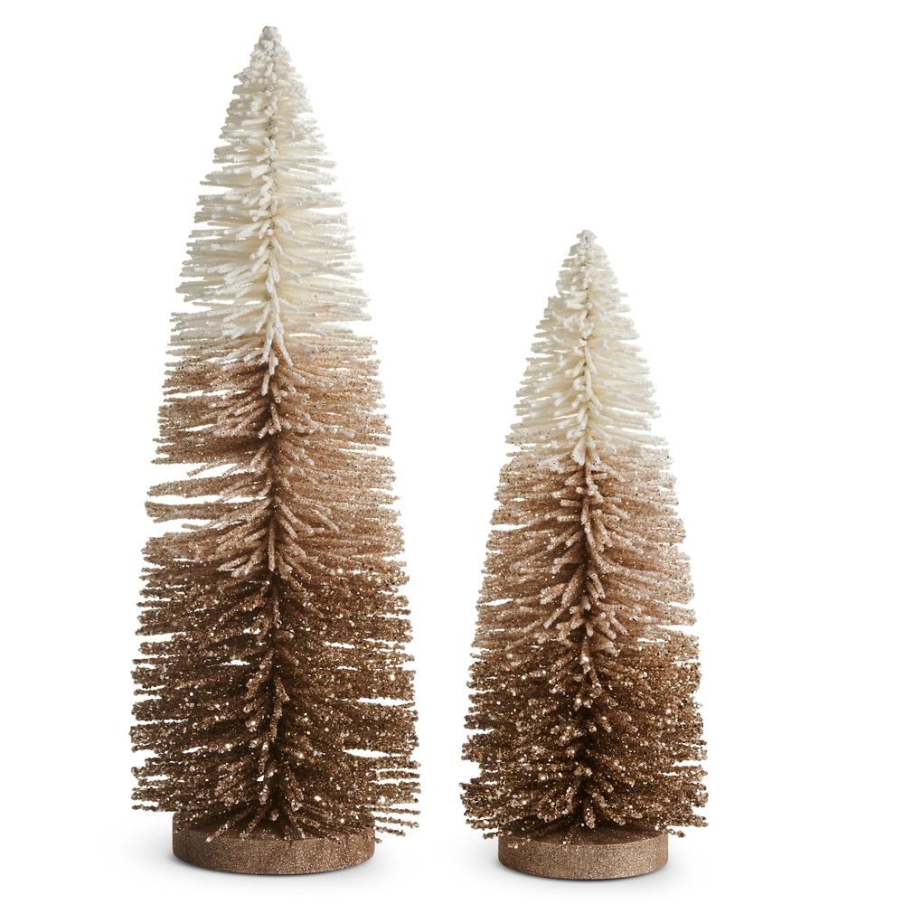 RAZ Imports 24" Beige Flocked Glittered Bottle Brush Trees