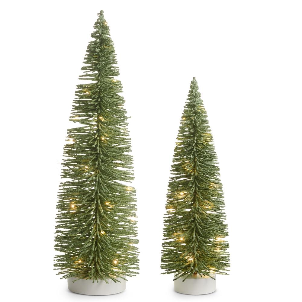 RAZ Imports 26" Green Flocked Lighted Bottle Brush Trees