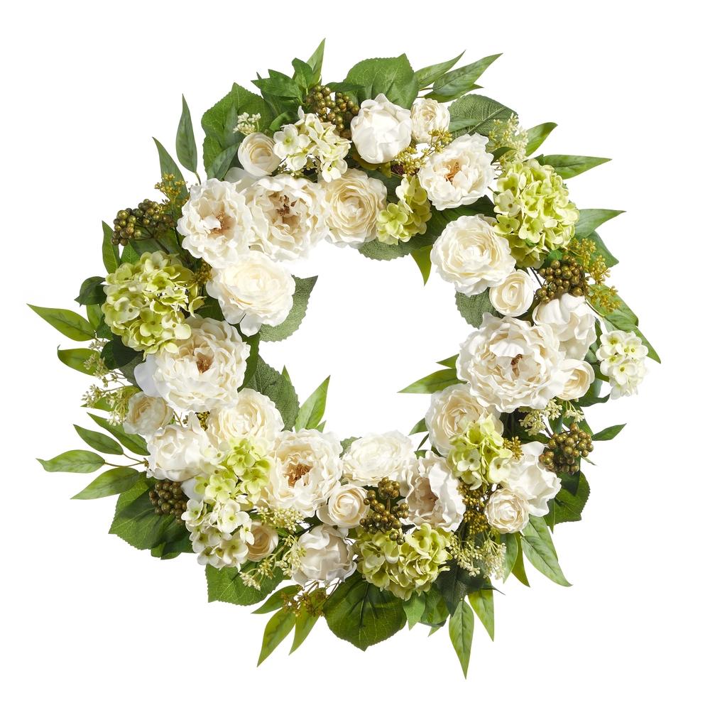 RAZ Imports 26" White Peony Ranunculus and Geranium Wreath
