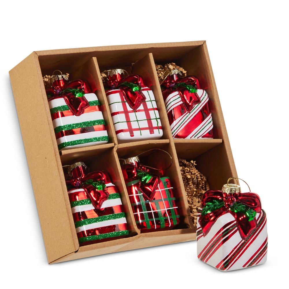 RAZ Imports 3.25" Box of Striped Plaid Gift Ornaments